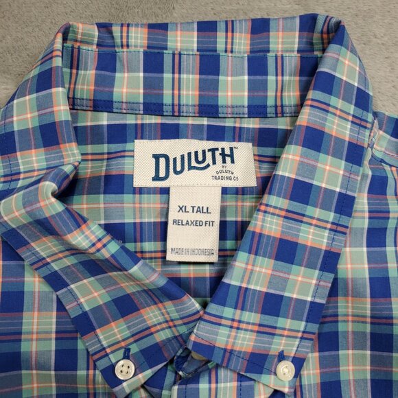 Duluth Long Sleeve Button Down Plaid Shirt 1 Pocket Blue Teal Pink Men Sz XLT - Picture 3 of 9